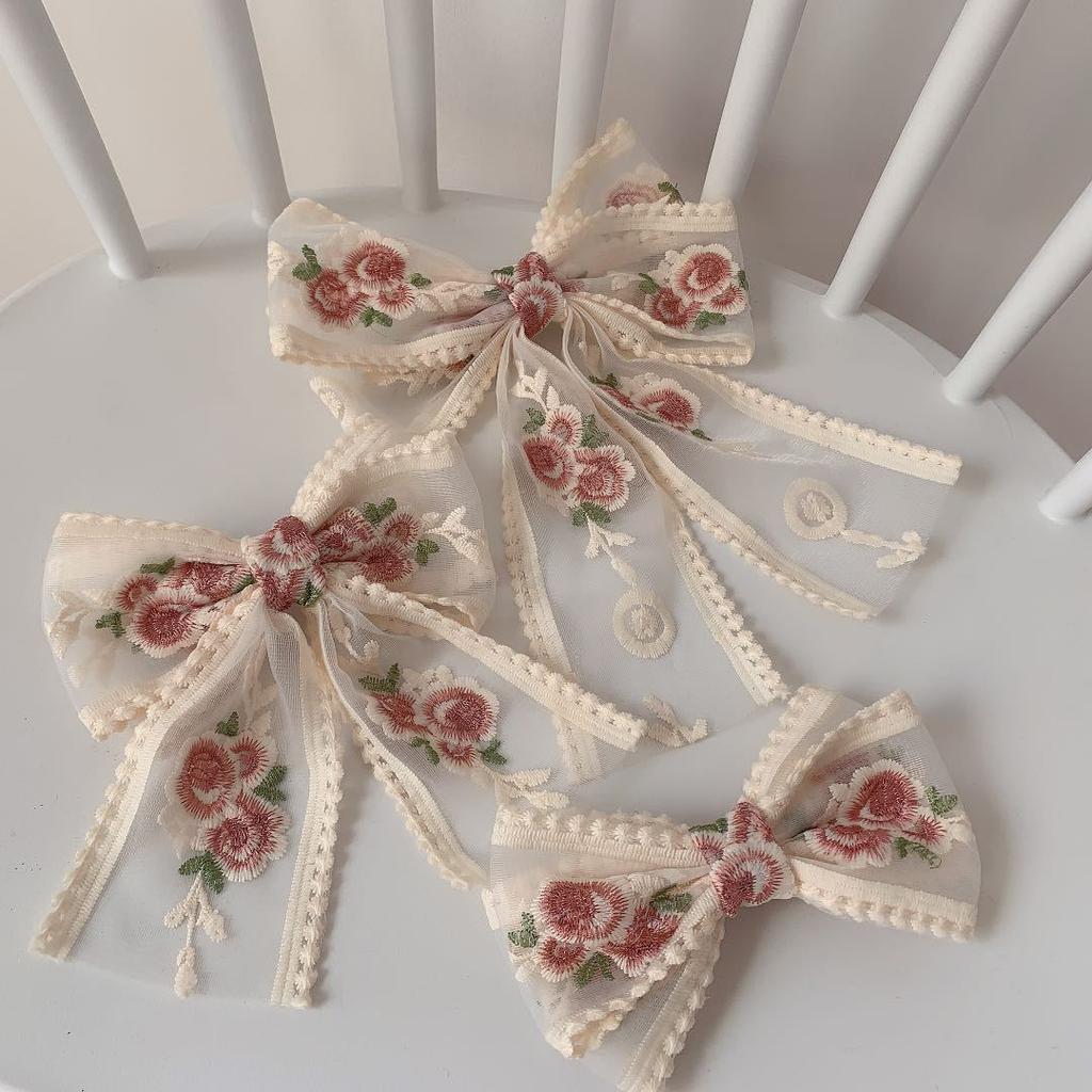 Embroidery Hair Bows Lace Big Bows Hairclip Women Elegant Spring Clip Spring Summer Hair Accessories Women Barrettes