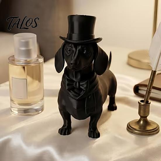 Talos 3D-печатная фигурка джентльмена-таксы, Элегантная скульптура собаки, Настольное украшение, Матовая черная статуэтка для декора дома и офиса, Подарок
