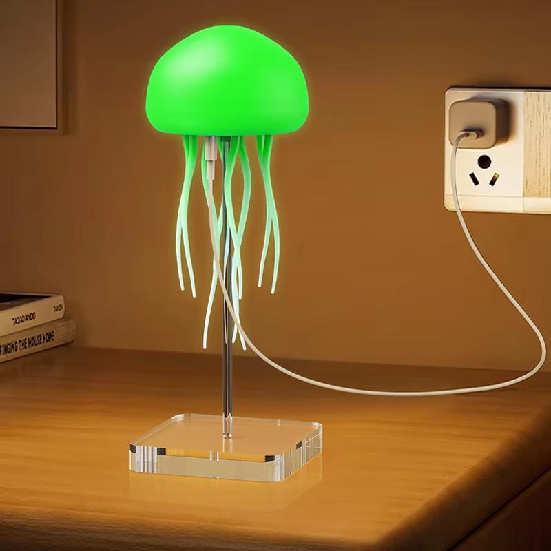 Jellyfish Cartoon LED Nihgt Light Voice Control Gradient Cute Rotating Jellyfish Hanging Bedside Lamp RGB Table Lamps Room Decor