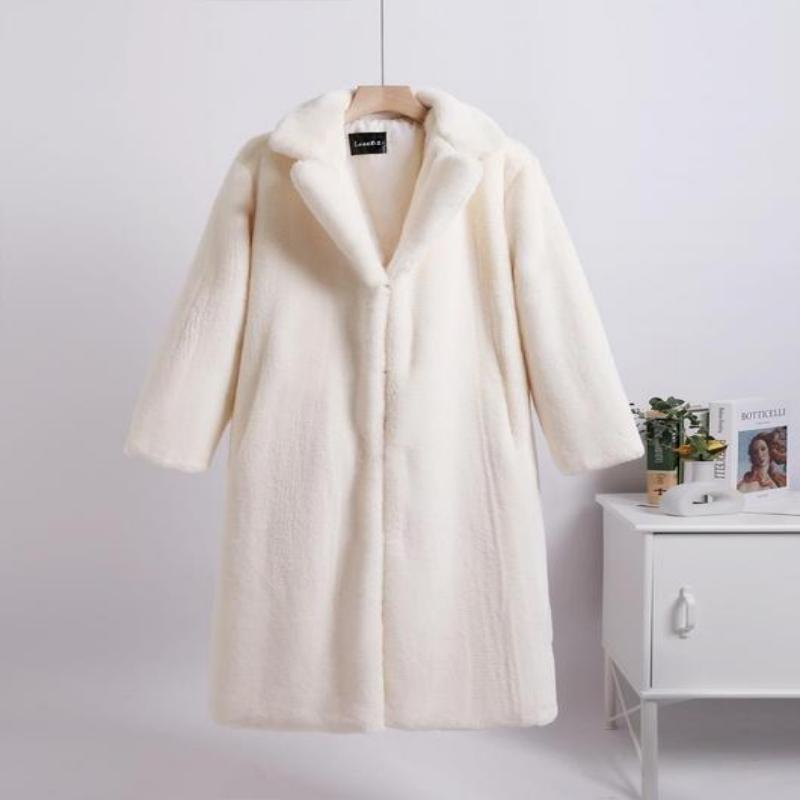 Loose Mink Fleece Imitation Leather Stitching Mid-length Jacket