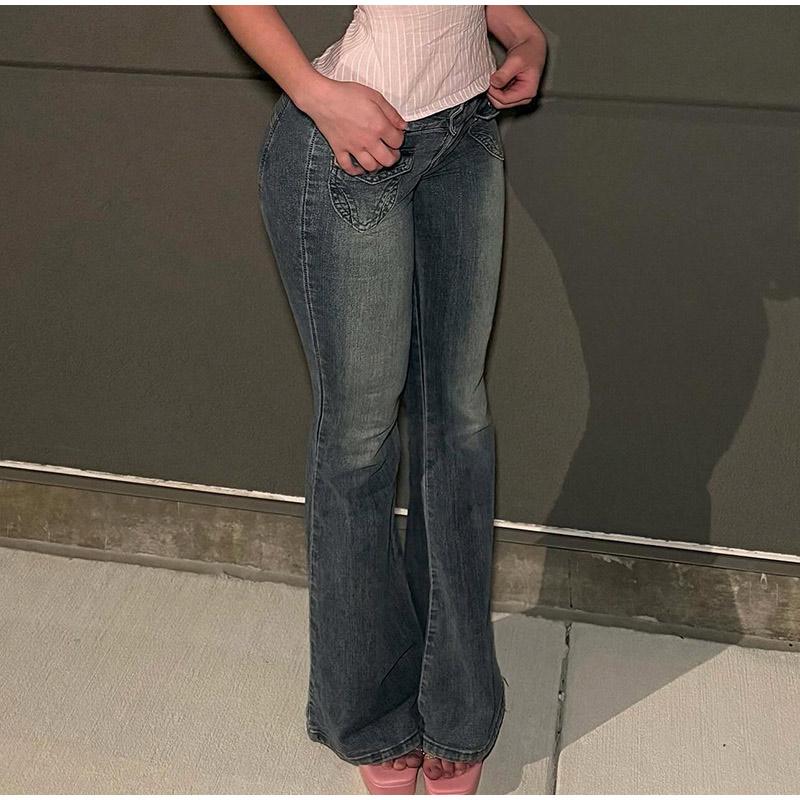 Винтажные расклешенные джинсы Y2k, повседневные джинсы на пуговицах со средней талией, брюки из денима в стиле Харадзюку 2000-х годов, базовые эстетические хлопковые брюки 2025 года, весна-осень