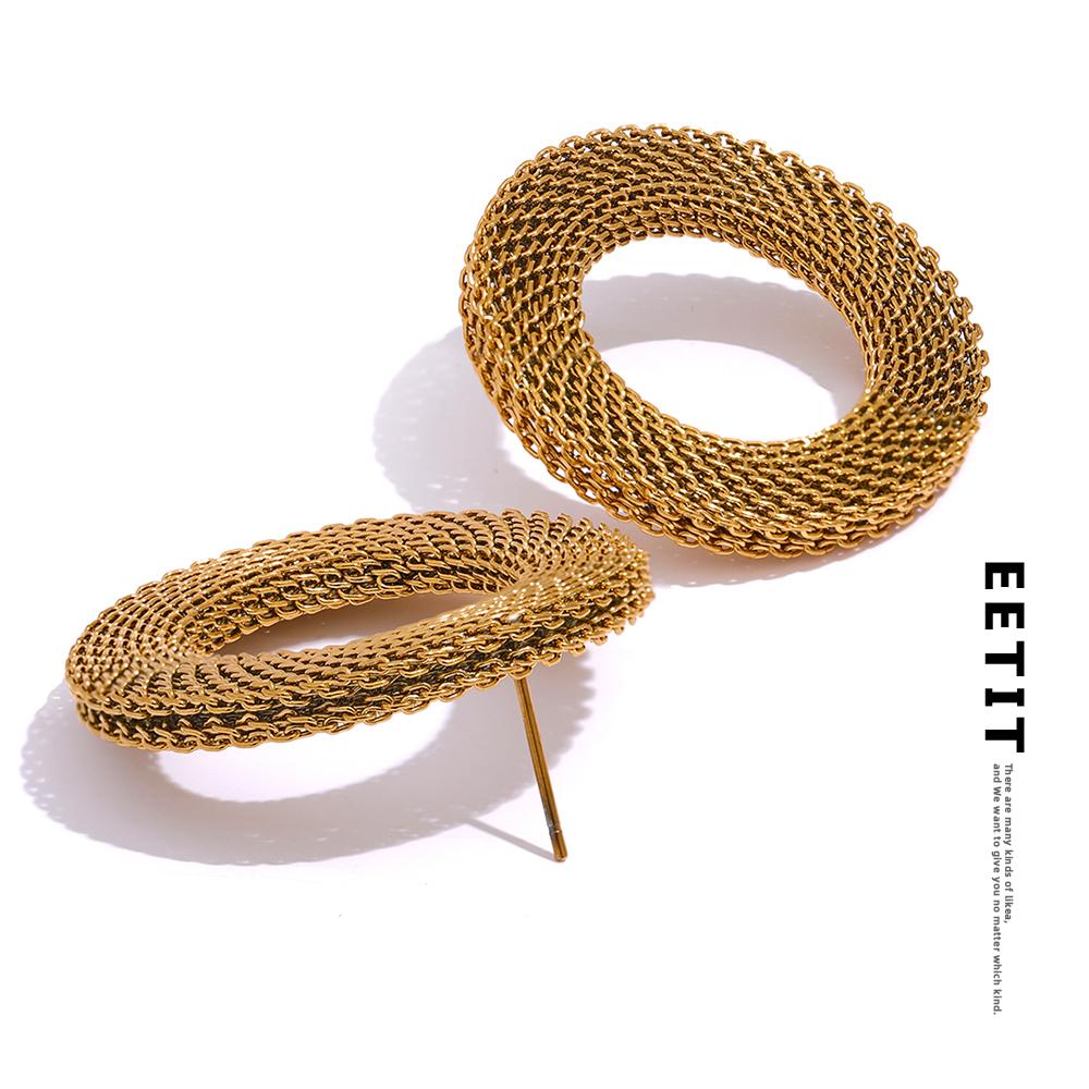 Eetit 37 мм нержавеющие круглые полые большие серьги-гвоздики из нержавеющей стали, женские очаровательные металлические текстуры, эффектные ювелирные изделия золотого цвета, новинка