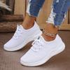 Ladies' Casual Sports Shoes, White Light Colored Fashionable Knitted Single Strap Running Shoes, Portable Leisure Shoes for Vacation Travel