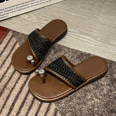 Модные новые женские шлепанцы на платформе с перемычкой для пальца, плетеные, с металлической отделкой, шлепанцы для платья, на каждый день, с ажурным верхом, женские тапочки