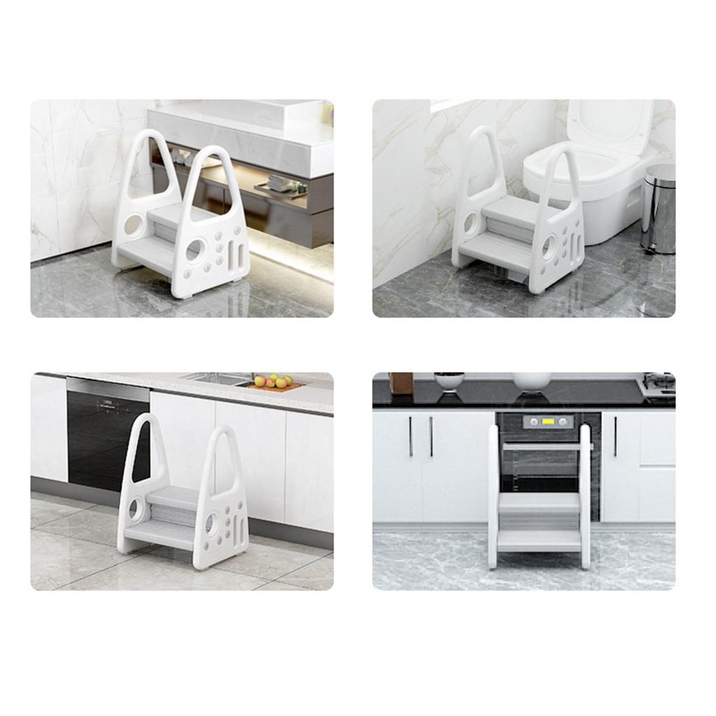 Детская стремянка-табурет, безопасная двухуровневая детская стоячая башня с поручнем для ванной комнаты, кухни, серая