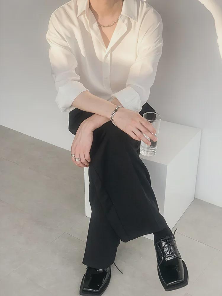 Рубашка с длинным рукавом из зеленого и белого ледяного шелка в стиле ретро — унисекс, корейский стиль, свободный крой