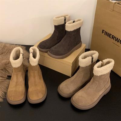 Модные женские сноубутсы на толстой подошве 2024 Новые осенне-зимние утепленные хлопковые ботинки с флисовой подкладкой Женские теплые меховые короткие ботинки