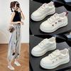 Women's Thick-Soled White Genuine Leather Casual Sneakers - 2025 Spring Fashion, Height-Enhancing & Versatile Sports Board Shoes.