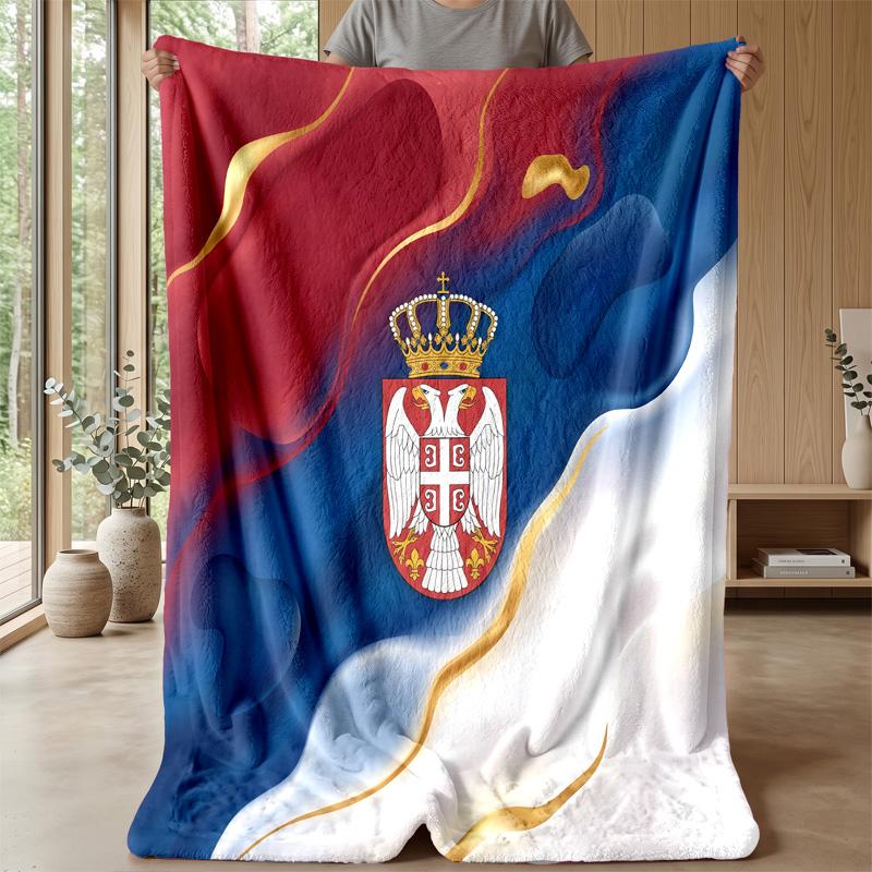 Serbia Printed Flannel Blanket Skin Friendly Warm Decorative Throw for Indoor Couch Bed Daily Use