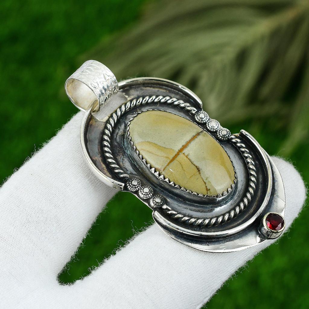 925 Silver Polychrome Jasper Stone Amethyst Birthday Wife Bezel Pendant Jewelry