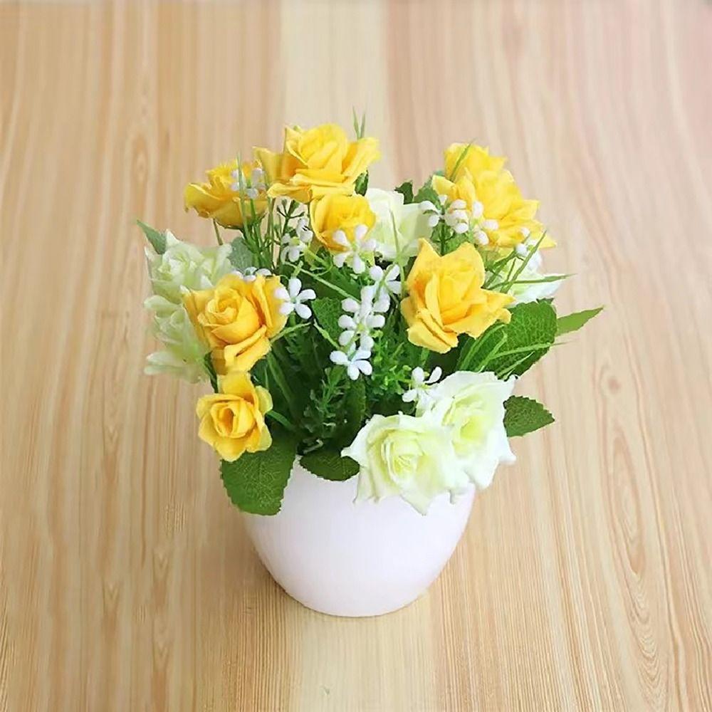 Flower Arrangement Faux Rose Flowers Plastic Garden Artificial Plant Home Indoor Decor
