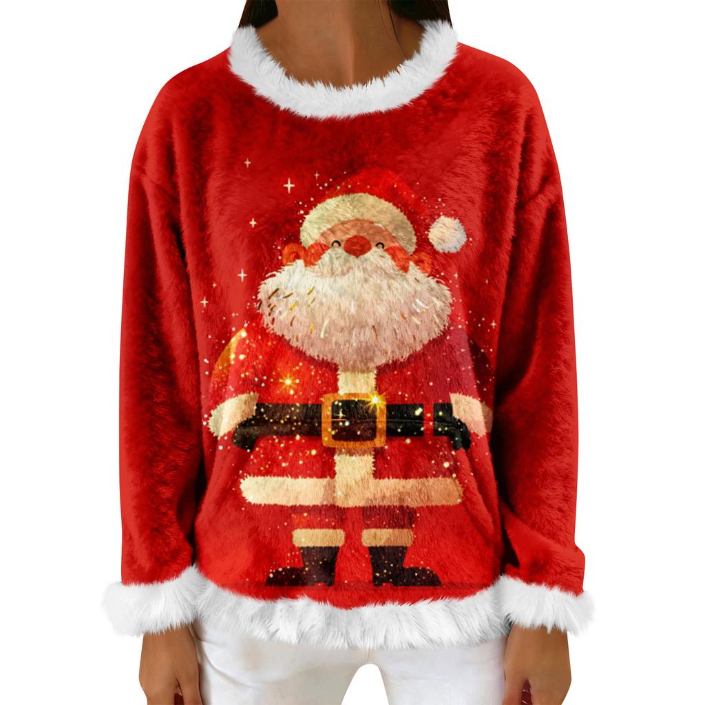 Women's Casual Fleece Sweatshirt  Long-Sleeve Round  Neck Casual Comfortable Loose-Fit Lightweight Women's Flannel Sweatshirt