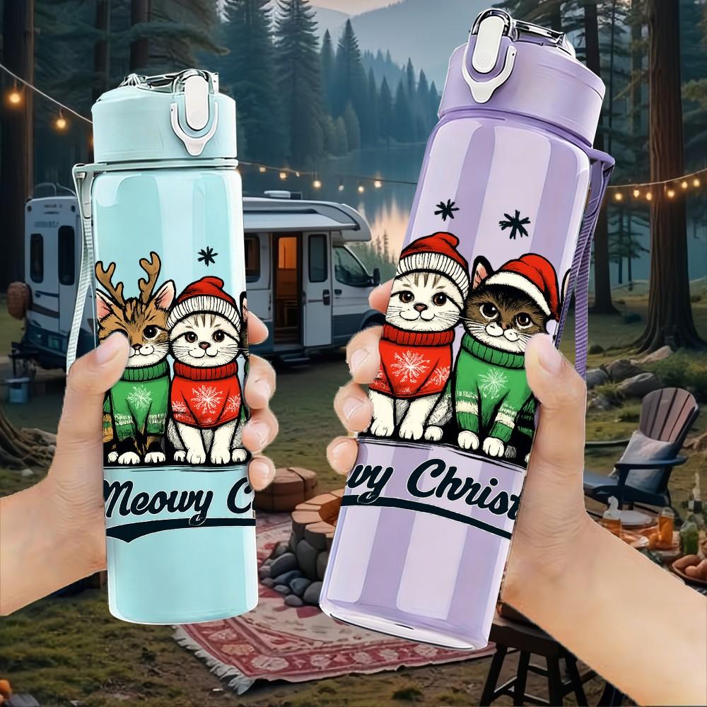 1PC Christmas Gnome Group Art 750ml Color Plastic Sports Water Bottle Leakproof Flip Straw Lid Suitable for Sports Office Home Use
