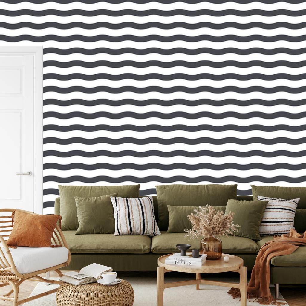 Striped Wallpaper White and Navy Blue for Living Room and Bedroom 50x1000
