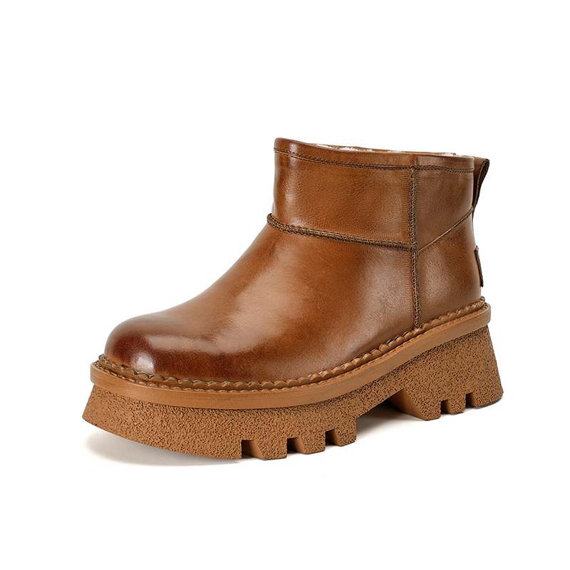 Krazing Pot Зимняя обувь из коровьей кожи, меха и шерсти, женские зимние ботинки, сохраняющие тепло, без застежек, европейский дизайн, устойчивые к холоду, ботильоны