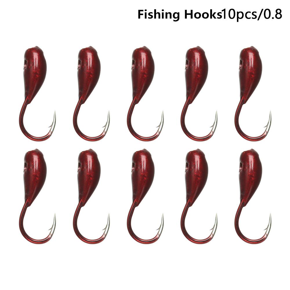 1/10/20Pcs Winter Ice Lake Overturned Lead Lure Bait Fishing Tackle Red Worm Fishing Hooks