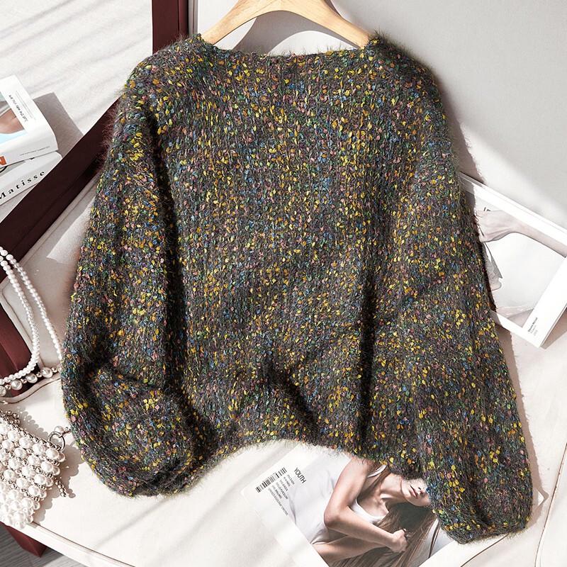 Sibaishe Women's V-Neck Loose Knit Pullover Sweater