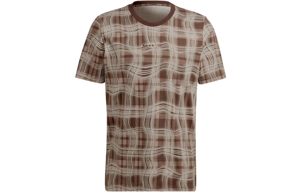 Adidas Originals REVEAL ALLOVER T Shirts Men's Pink Brown Crew Neck Moderate Straight Fit HK2744