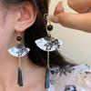 Elegant Chinese-Style Tassel Earrings: Medieval Folding Fan Design, Retro Cheongsam-Inspired for Women, Versatile and Stylish Ear Jewelry.