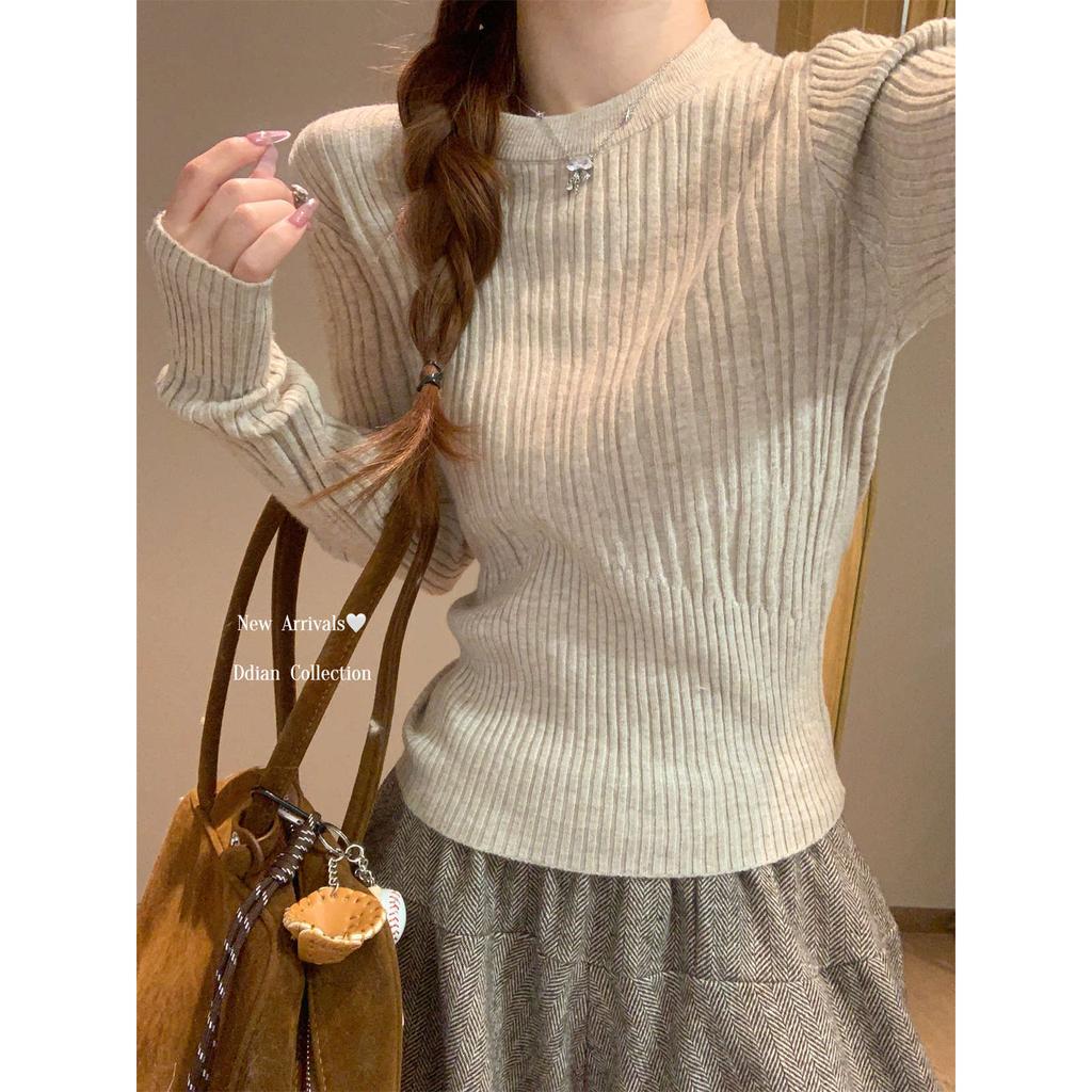 Pit strip crew neck sweater women's spring new thickened slim fit with knitted bottoming shirt short top