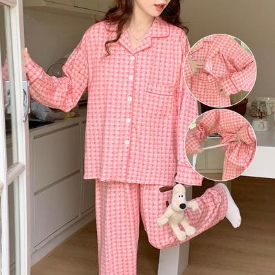 Комплект пижамы для беременных и послеродовых женщин больших размеров с нагрудными вкладышами - С длинным рукавом, Весенне-осенняя одежда для кормления