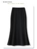 Women's High-Waist Black Fishtail Midi Skirt - Spring 2025 Collection, Elegant Mid-Length Bodycon Design