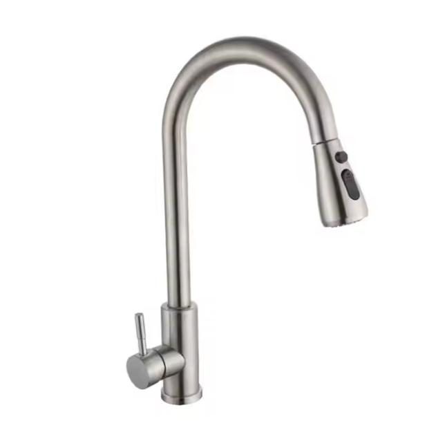 Modern Single-hole Single-handle 304 Stainless Steel Pull-down Kitchen Faucet Ceramic Valve Core