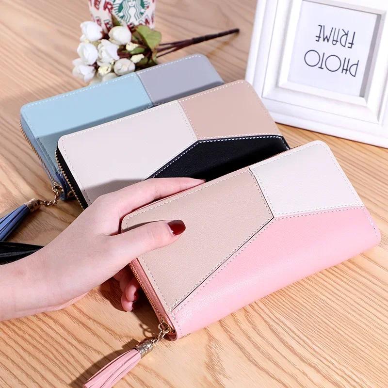 Fashion Zipper Long Wallets Womens Long Coin Money Purses Handbags Coin Purse Cards Holder PU Leather Wallet