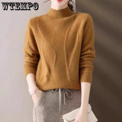 Женский свитер с полувысоким воротником Осень и Зима Однотонный пуловер С длинными рукавами Вязаный свитер