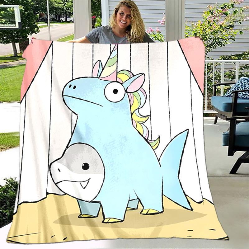 1pc Blanket Jeff the Land Shark1 Print Design, Lightweight Blanket for Sofa, Bed- Soft &Warm, Gift for All Seasons like Christmas, Halloween