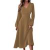 Women's Autumn And Winter Casual Fashion V-neck Long Sleeve Solid Color Long Dress