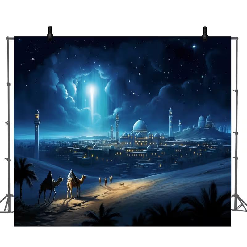 2D Flat Printing Nativity Backdrop, Three Kings & Bethlehem Background Cloth