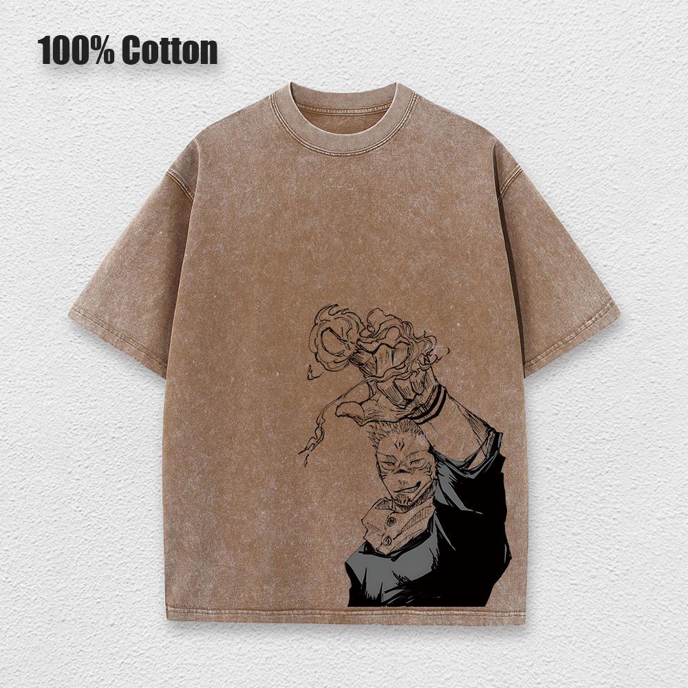 Аниме принтованная винтажная хлопковая футболка мужская футболка большого размера Harajuku летняя футболка с коротким рукавом женская винтажная выстиранная футболка