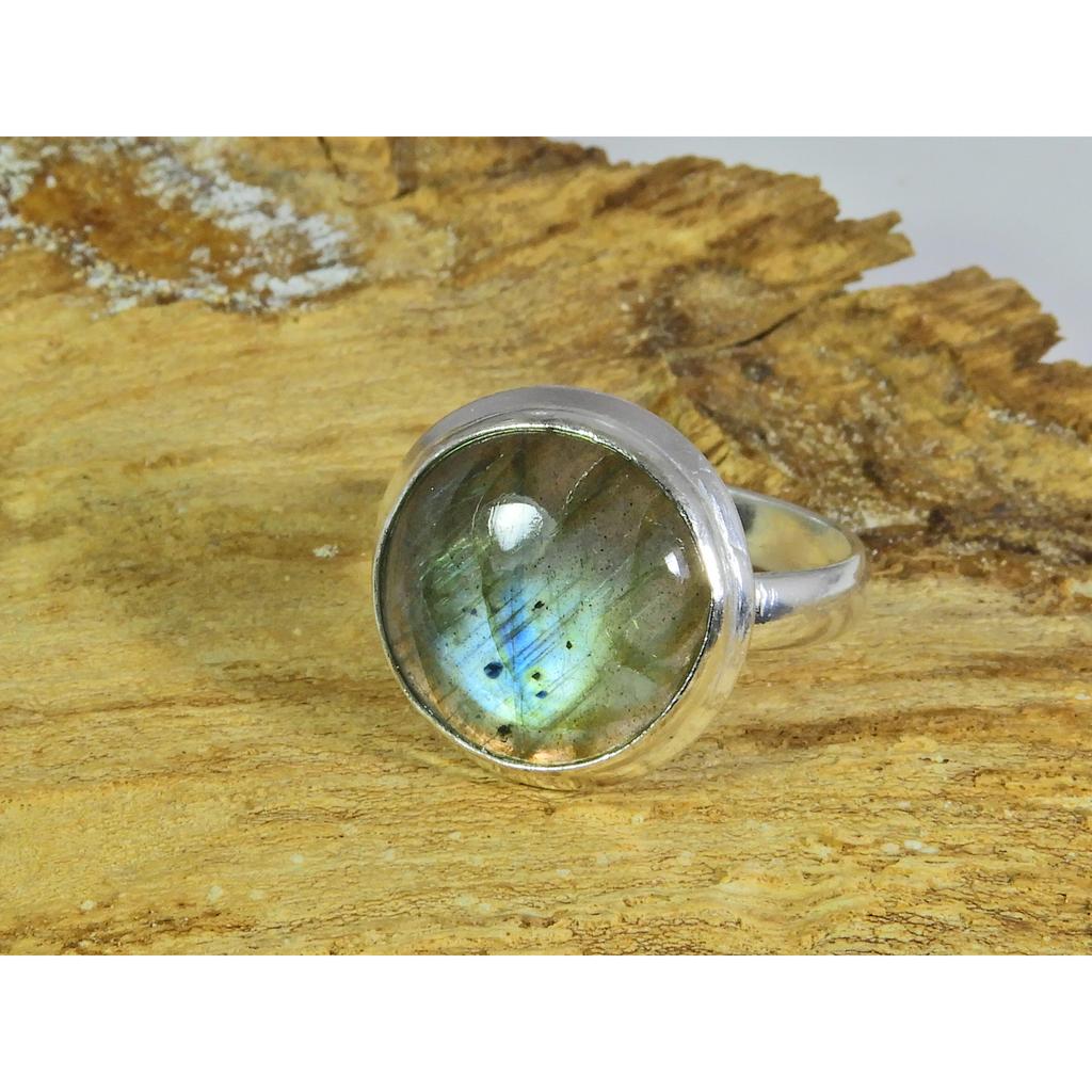 Natural Blue Labradorite Gemstone 925 Solid Sterling Silver Ring Size US-7.5 PG-71