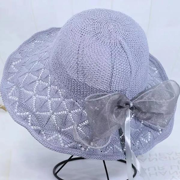 WTEMPO Lace Bow Female Solid Color Wide Brim Travel Beach Hollow-out Breathable Sun Hats Women's Spring Summer Foldable SunscreenHats