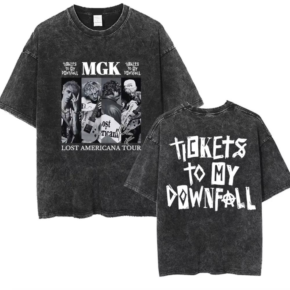 Vintage Washed Machine Gun Kelly T Shirt MGK Lost Americana Tour Fans Tshirts Men Women Punk Gothic Hip Hop Oversized Tees