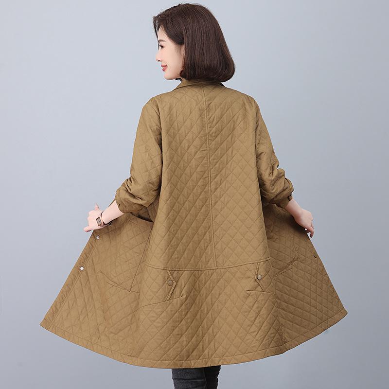 Women's Mid-Length Quilted Trench Coat - 2025 Spring/Autumn Stylish Cotton-Padded Jacket