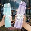 1PC Lace Texture White Heart Print 750ml Color Plastic Sports Water Bottle Leakproof Flip Straw Lid Suitable for Sports Office Home Use