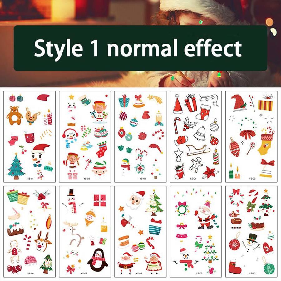 10 шт. Светящиеся тату-наклейки Рождественская тематика Водонепроницаемая временная татуировка Санта Олень Елка Конфеты Дизайн Праздничный макияж Декор
