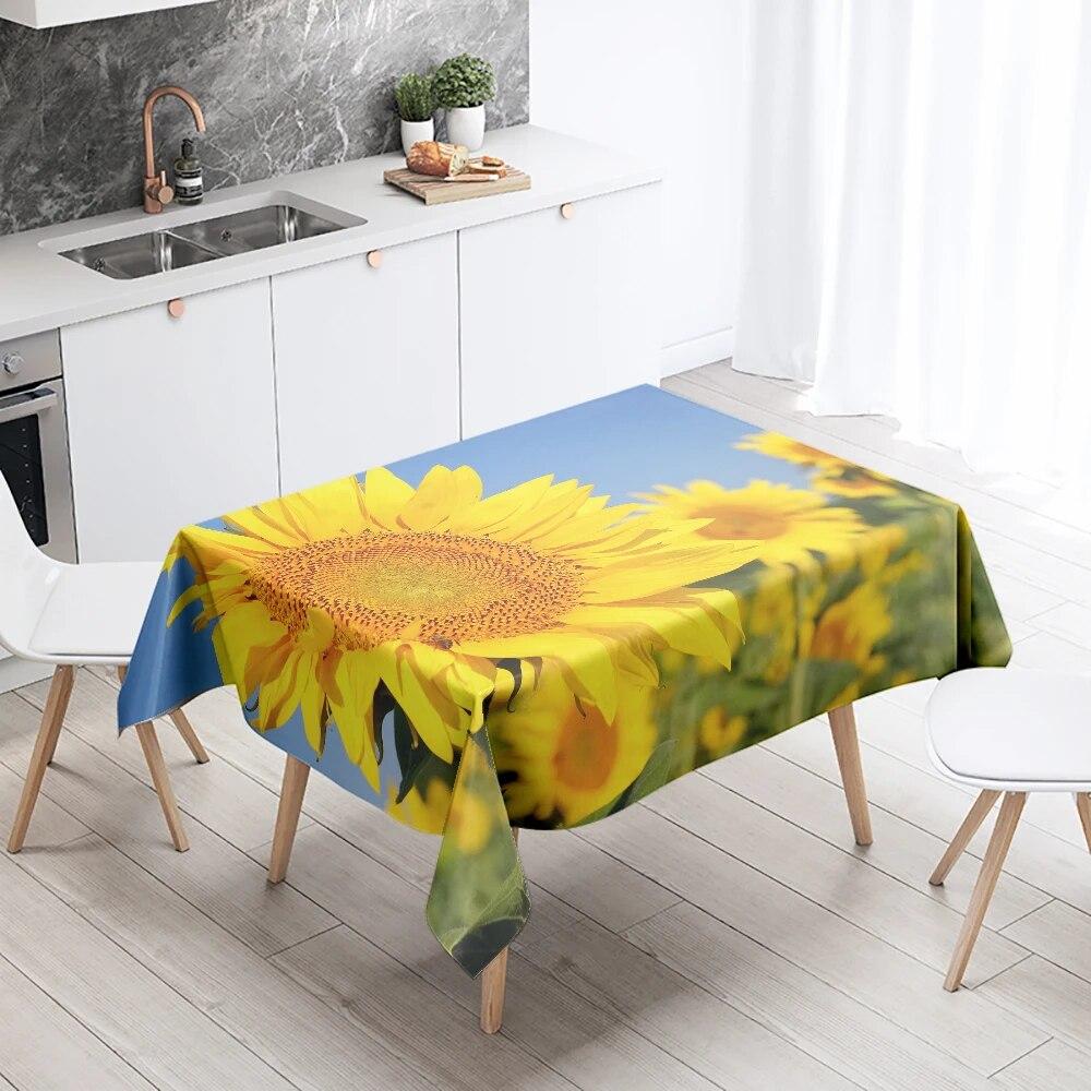 Sunflower Tablecloth Floral  Stain Resistant Waterproof Rectangular Kitchen Dining Table Home Decor