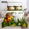 Rabbit Comforter Duvet Cover Set Lovely Little Rabbit Decor Bedding Set for Kid Girl Polyester Animal Theme King Comforter Cover