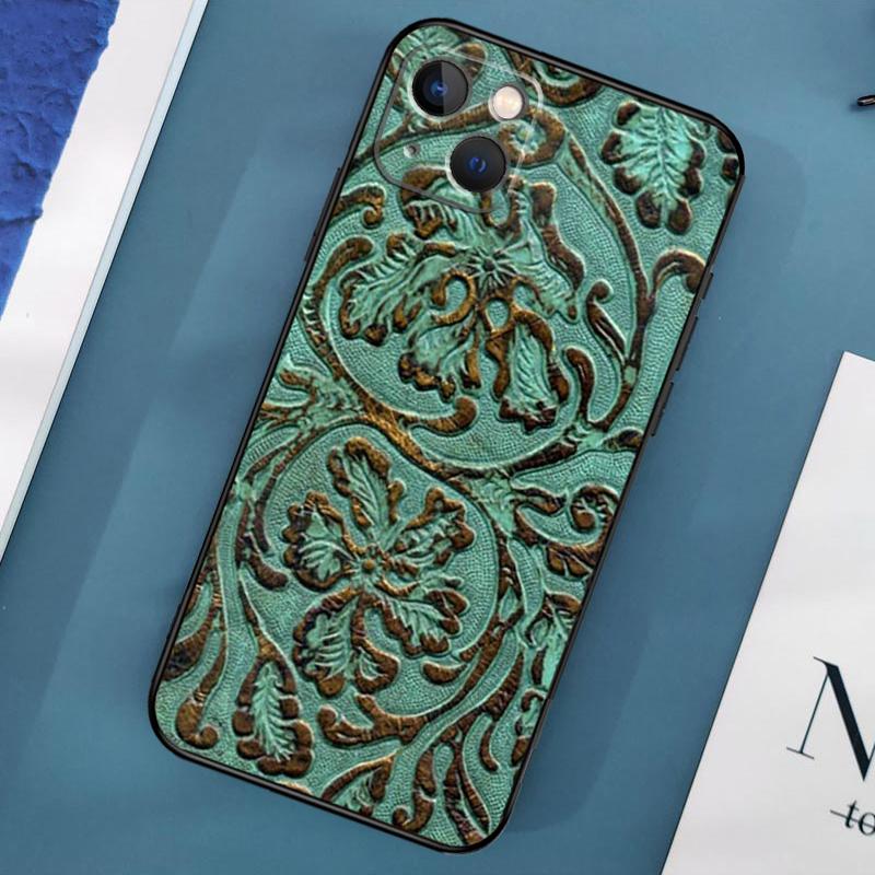 Коричневый кожаный чехол с тисненым узором для iPhone 15 11 12 13 14 Pro Max 12 13 Mini X XS Max XR 7 8 Plus SE 2020 Cover Coque