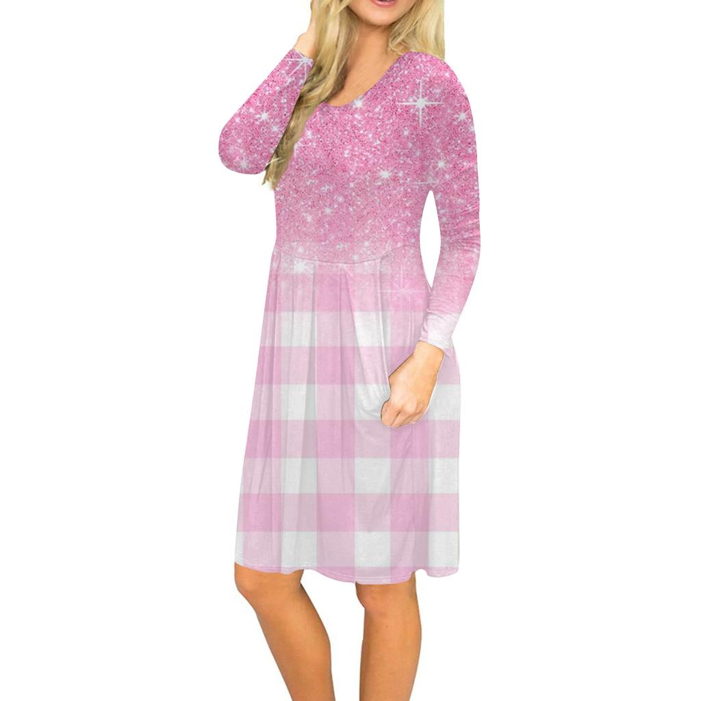 Женское платье с длинным рукавом, плиссированное, свободное, повседневное платье с карманами, платья длиной до колена