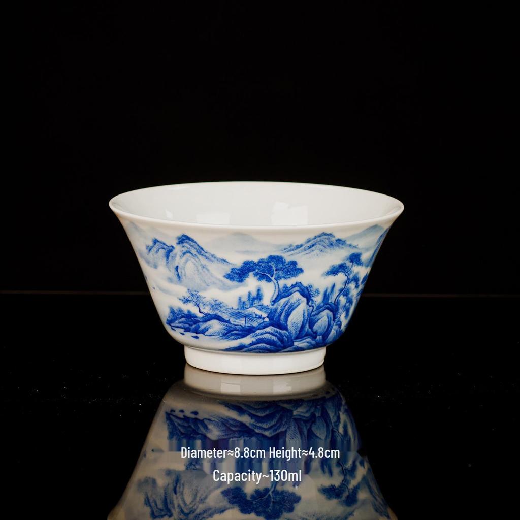 Ручная роспись Сине-белая керамическая чайная чашка Jingdezhen - Дизайн с пейзажем