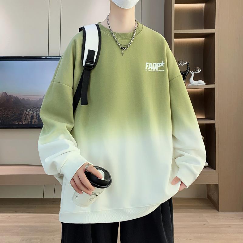 Мужской свободный топ с градиентной расцветкой и круглым вырезом для мужчин и подростков, модная и крутая футболка, модная спортивная куртка для учеников средней школы