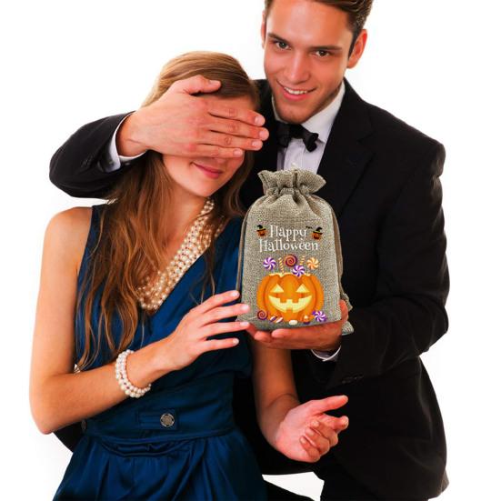 12 шт. Хэллоуин тыква мешковина подарочные пакеты маленькие на шнурке пакеты для сладостей Хэллоуин льняные джутовые пакеты для конфет для детей угощения или жизнь принадлежности для вечеринки