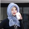 Women Plus Velvet Hat Rabbit Scarf Bow Set One Piece Fake Collar Winter Windproof Hooded Cold-proof Plush Padded Collar Warm Ear Protection Caps