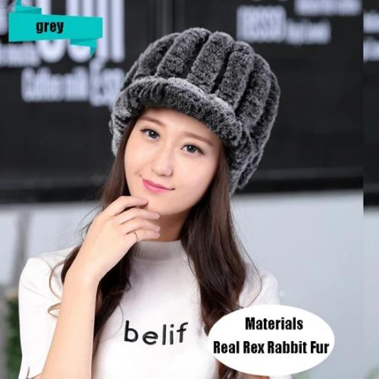 Hot Sale Women Real Rex Rabbit Fur Hat Winter Warm Genuine Rex Rabbit Fur Beanies Caps Knitted Natural Rex Rabbit Fur Cap