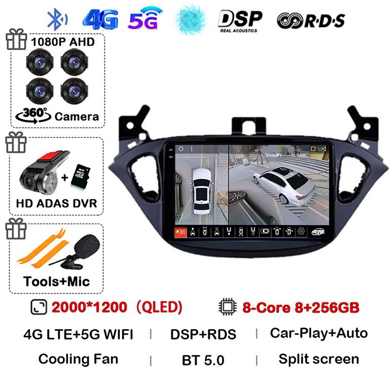 Android 14 Carplay Auto WIFI+4G для Opel Corsa E 2015-2019 для Opel Adam 2013-2016 автомобильное радио GPS мультимедиа видеоплеер стерео