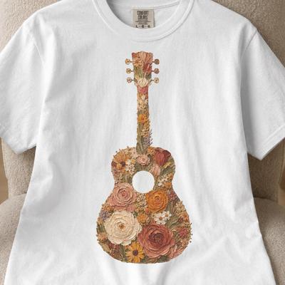 Acoustic Guitar Shirt, Boho Impasto Graphic Tee, Comfort Colors Cotton